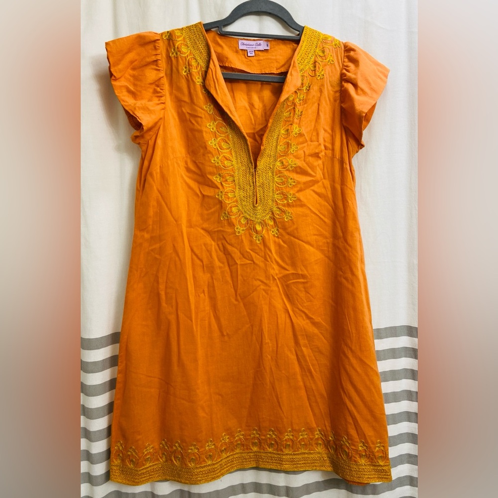 Calypso Cristiane Celle Orange Embroidered  tunic / dress